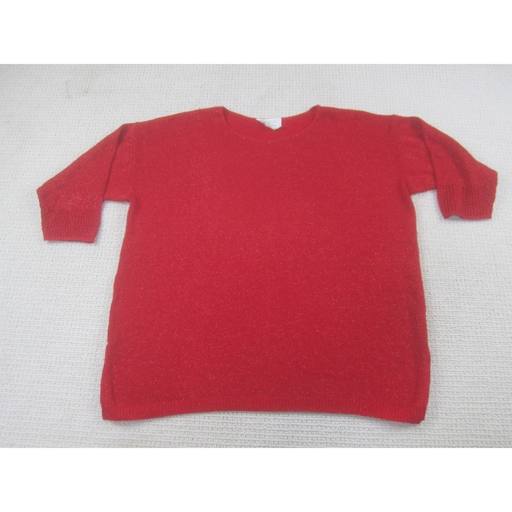 VTG Womens Red 2X 3/4 Sleeve Crew Neck Acrylic Lurex Sweater‎ Pullover Top